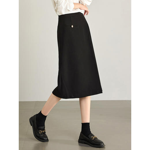 【69元福袋，不支持退换】熙世界不规则搭片半身裙女秋季2025新款高腰显瘦黑色中长a字裙子 商品图0
