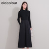 oldcolour冬季新款黑色拼接修身高腰A字长款针织连衣裙P421001A1 商品缩略图0