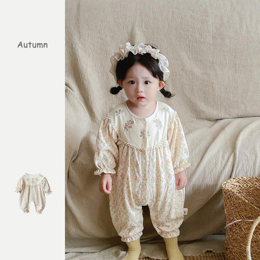 【韩系女宝宝田园风小碎花连体衣】婴儿衣服秋哈衣周岁宝宝衣服家居服 商品图2