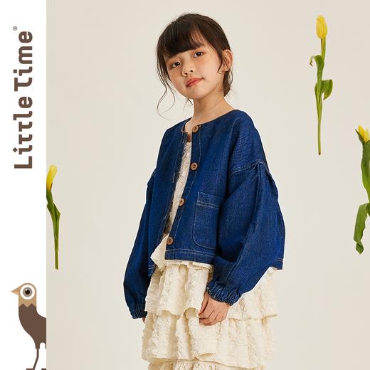 littletime女童洋气牛仔外套春秋短款宽松潮2023新款女孩儿童上衣 商品图0