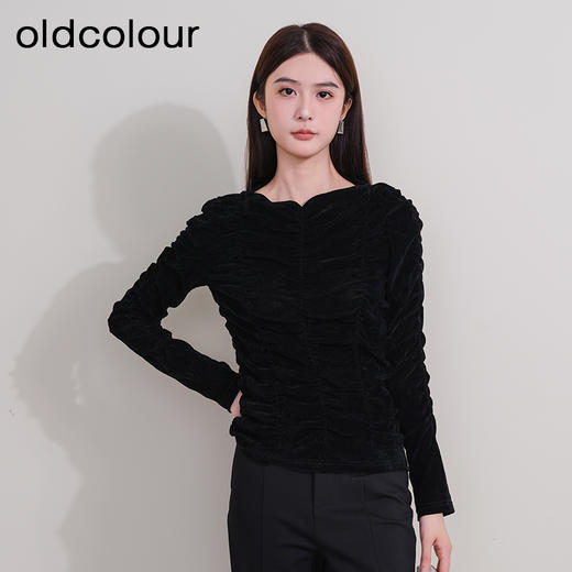 oldcolour欧珂冬季新品休闲时尚绒面长袖T恤女P430201A1 商品图1