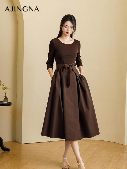 【商场同款】阿菁娜秋季新款法式圆领高腰连衣裙A29Q112062 商品图0