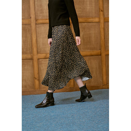 HeyDress法式复古碎花半身裙女秋季高腰显瘦a字黑色黄花百褶裙子 商品图2