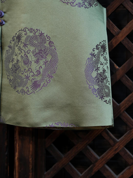 盛唐婧 |中式国风团龙库缎对襟马甲-绿色 商品图5