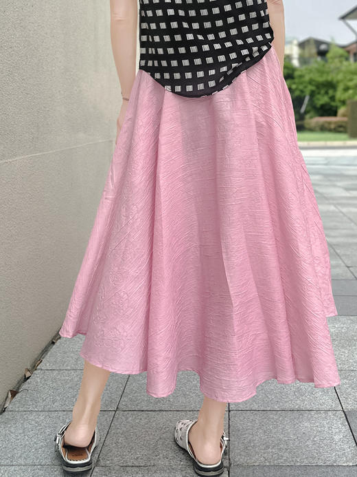 TYNVIE 松紧腰双插袋中长伞裙-粉色 商品图8