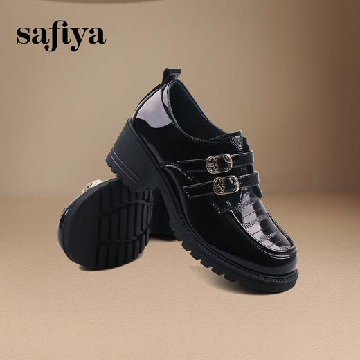 Safiya/索菲娅2024复古英伦风增高厚底漆皮圆头百搭JK小皮鞋 SF43112081 商品图1