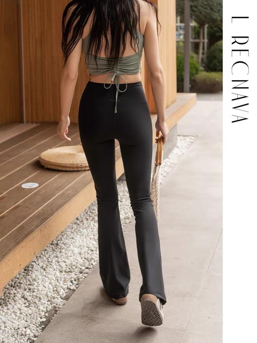 【裸感】腰部中式翻边 显腰细长裤 瑜伽休闲微喇叭运动裤 商品图3