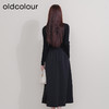 oldcolour冬季新款黑色拼接修身高腰A字长款针织连衣裙P421001A1 商品缩略图4