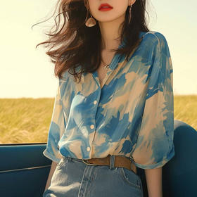 SMZ300342024夏季新款小衫法式别致小众上衣设计感高级感撞色衬衫女潮