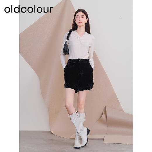 oldcolour冬季新款纯色V领宽松百搭长袖T恤打底内搭女P420201A1 商品图2