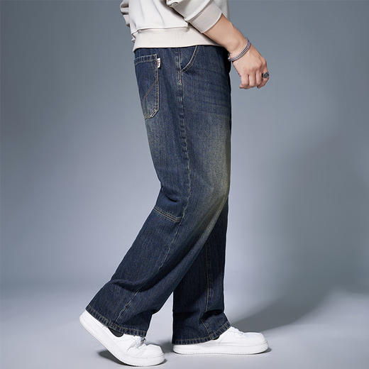 【新款DMH】大依优型大码半松紧腰直筒牛仔裤加肥加大宽松男士胖子300斤显瘦潮流弹力舒适 商品图2