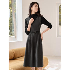 【1件65折】熙世界气质无袖毛呢背心连衣裙秋装新款高级感灰色V领收腰裙子