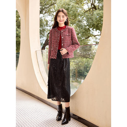 【69元福袋，不支持退换】熙世界亮闪闪珠片黑色半身裙女气质名媛直筒中长裙子2025秋季新款 商品图1