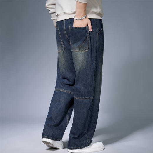 【新款DMH】大依优型大码半松紧腰直筒牛仔裤加肥加大宽松男士胖子300斤显瘦潮流弹力舒适 商品图4