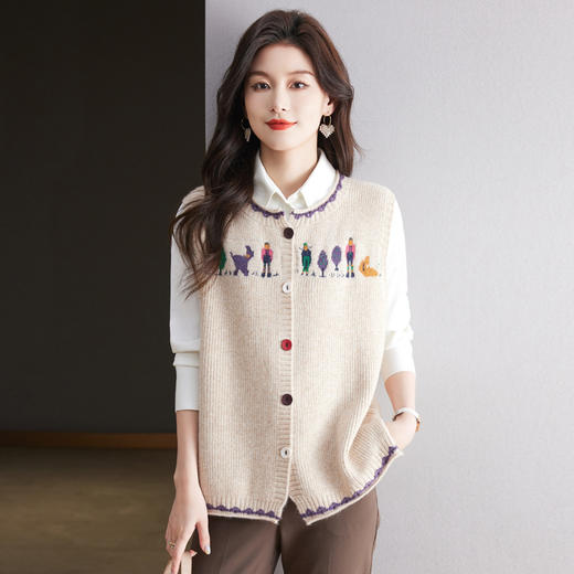 CC-10-5382马甲女款2024新款春秋无袖卡通刺绣复古花纱开衫外套针织衫叠穿女 商品图0
