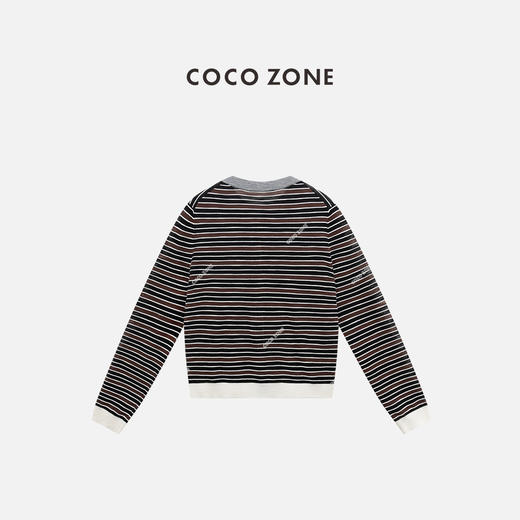 COCO ZONE 条纹长袖针织衫简约圆领单排扣上衣CC1B1524 商品图1