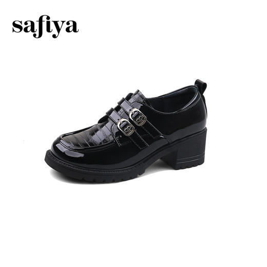 Safiya/索菲娅2024复古英伦风增高厚底漆皮圆头百搭JK小皮鞋 SF43112081 商品图3