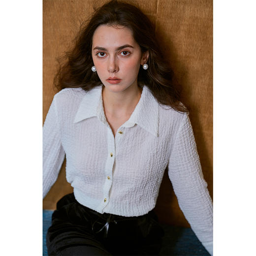 HeyDress翻领衬衫女秋季泡泡肌理感休闲宽松衬衣通勤百搭长袖上衣 商品图1