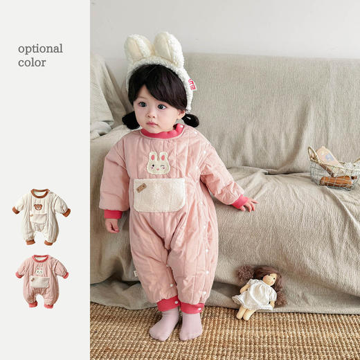 【韩版萌趣可爱卡通刺绣新生儿爬服】童装宝宝秋冬装加绒长袖哈衣婴儿 商品图3