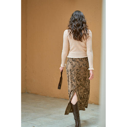 HeyDress新中式竹叶印花半身裙女秋季垂坠气质开叉直筒a字裙子 商品图3