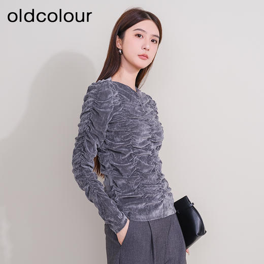 oldcolour欧珂冬季新品休闲时尚绒面长袖T恤女P430201A1 商品图0