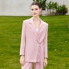 AD大学生西装外套女粉色系带长袖西服套装宽松显瘦阔腿裤职业装 商品缩略图0