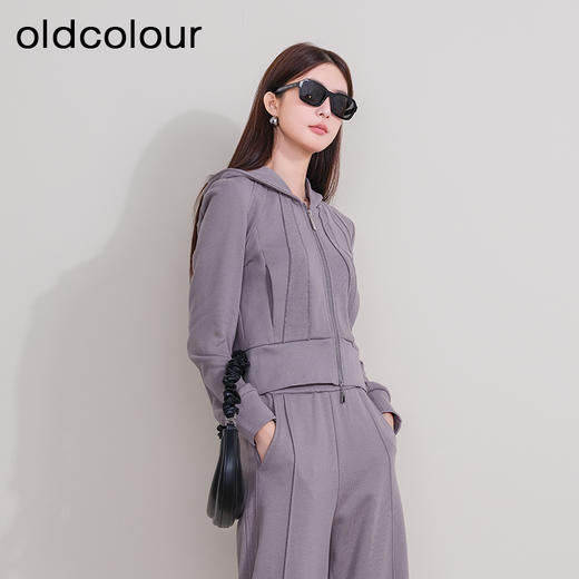 oldcolour冬季新款灰色简约休闲修身连帽短款卫衣外套女P410202A1 商品图1