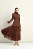 HJ3B50_漆黑/棠梨褐色_半身裙_秋冬_高级感垂感网纱高腰显瘦 A 字长裙_高级女装_BERNIEELEN 伯妮斯茵 商品缩略图2