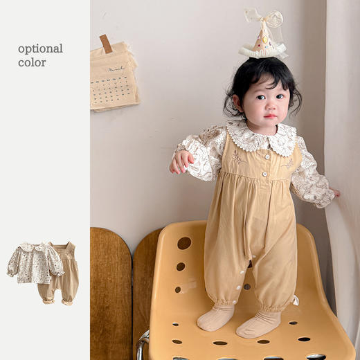 【婴儿套装韩版洋气碎花两件套】上衣背带裤婴幼儿爬服春秋套装女宝宝 商品图1