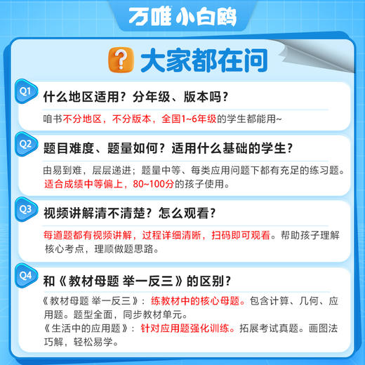 万唯小白鸥小学数学生活中的应用题强化训练一年级二年级三四五六画图解题计算能手数学思维训练小学生全国通用视频课同步练习专项 商品图4