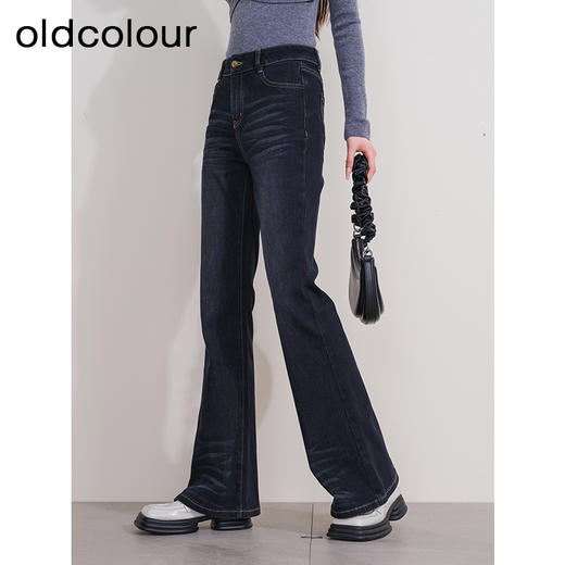 oldcolour冬季新款深蓝色复古气质高腰百搭微喇牛仔裤女P431104A1 商品图1