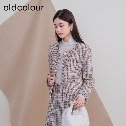 oldcolour欧珂冬季新款圆领长袖小香风时尚短外套女P460401A1 商品图1