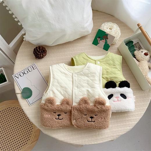 【卡通小熊宝宝冬季加绒夹棉马甲】秋冬防风加厚儿童坎肩外穿保暖背心 商品图0