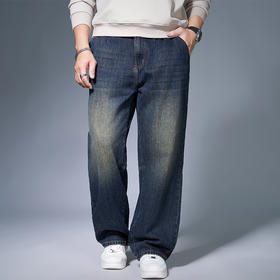 【新款DMH】大依优型大码半松紧腰直筒牛仔裤加肥加大宽松男士胖子300斤显瘦潮流弹力舒适