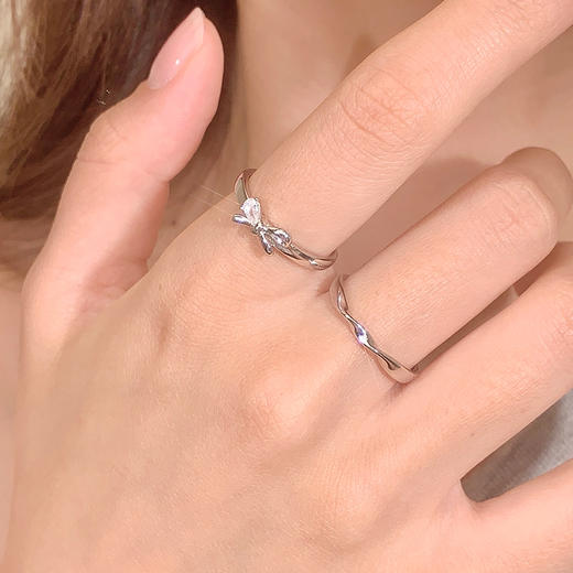 卡蒂罗/KADER 闪光蝴蝶结情侣对戒 在逃公主轻奢时尚大颗锆石开口可调节一对 闪耀吸睛钟爱久久恋爱频率告白配饰 七夕 商品图5