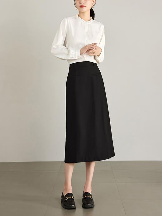 【专属特价】熙世界黑色开叉直筒半身裙女秋季2025新款通勤高腰显瘦包臀一步裙 商品图1