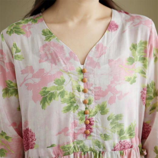 GYH 5537复古气质温婉飘逸洋气印花褶皱大摆连衣裙 商品图3