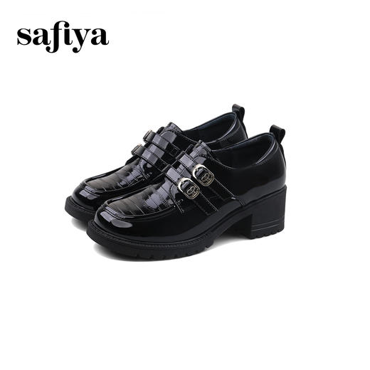 Safiya/索菲娅2024复古英伦风增高厚底漆皮圆头百搭JK小皮鞋 SF43112081 商品图2
