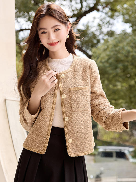 【年货节】熙世界法式轻熟小香风外套女短款2025秋季新款高级感编织花呢上衣 商品图2