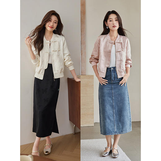 【129选3件，不退换】熙世界新中式提花短外套女2025秋季新款国风珍珠流苏盘扣夹克上衣 商品图3