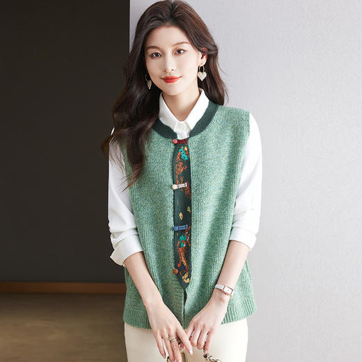 CC-10-5378马甲老钱风2024秋季新款无袖新中式马夹开衫外套针织衫 商品图1