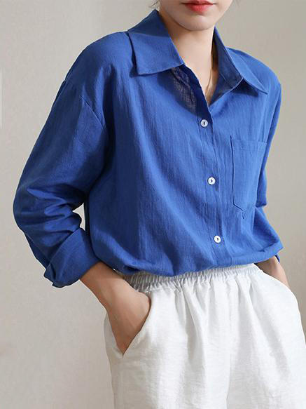 🔔🔔秋季新款💥清爽系棉麻衬衫🌟微落肩更显瘦！一件从春穿至秋❗❗【AILISCOCO法式翻领棉麻衬衫】单穿或叠穿都很好看 商品图2