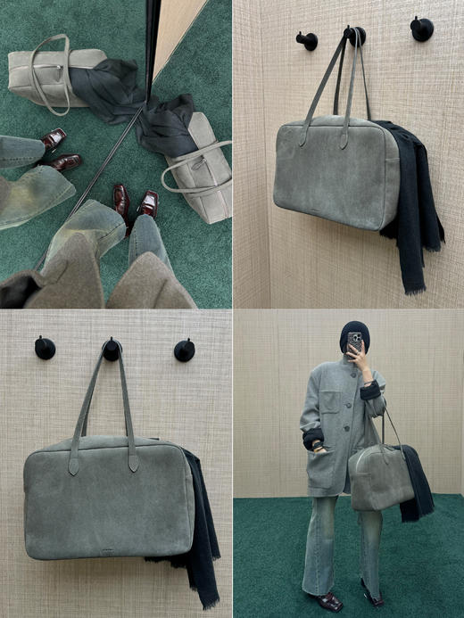 HIDEMI 经典款波士顿系列进口做旧复古感磨砂牛皮大号多用背包 大象灰/栗子棕 商品图6