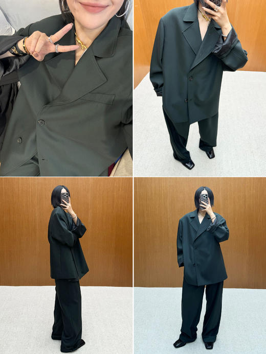 HIDEMI 莫兰迪灰蓝色极简廓形宽肩垫肩设计感甄选可再生纤维高翻领复古男朋友式西装 商品图1