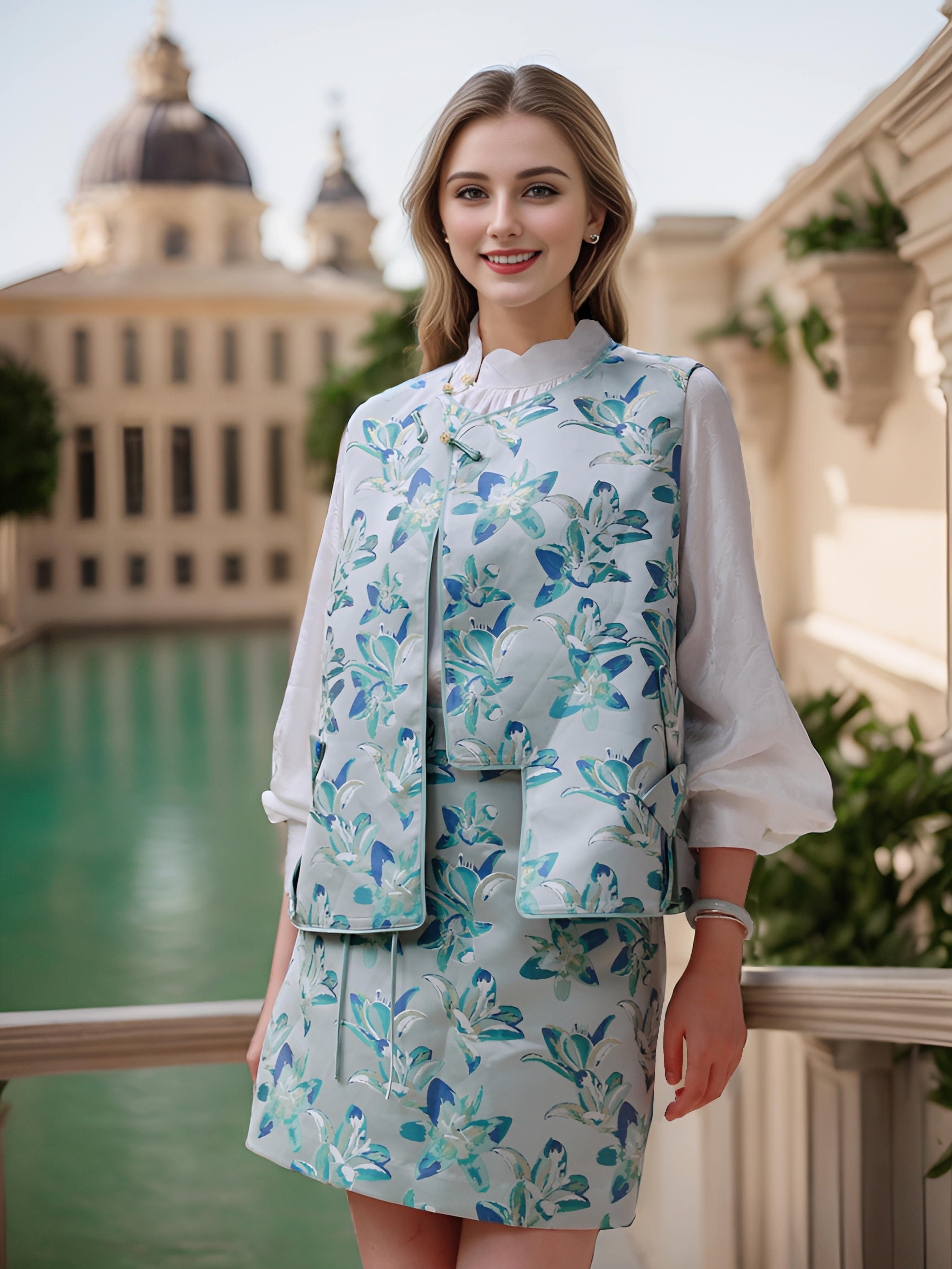 立体花瓣中式马甲