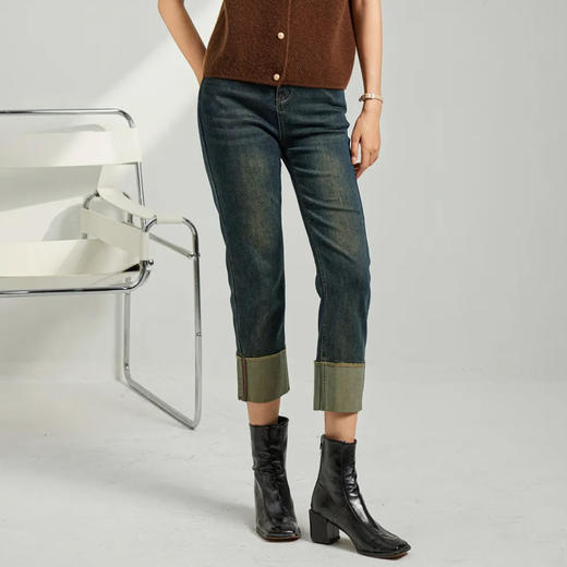 馥迦复古时髦翻边牛仔裤 商品图2