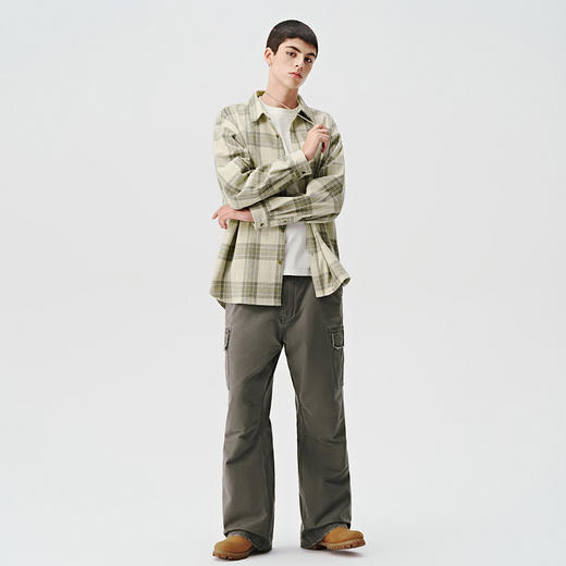 714street重磅格子长袖衬衫男2024秋季新款美式复古宽松情侣外套 商品图4
