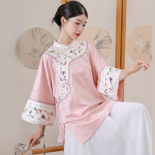 致橡树2024早秋新款刺绣斜襟提花二大衫上衣V241273-T 商品图1