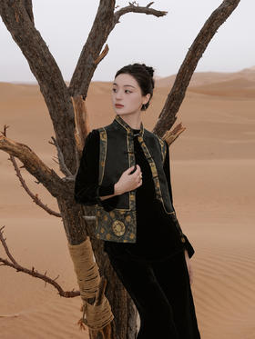盛唐婧 |中式国风团龙库缎对襟马甲-黑色