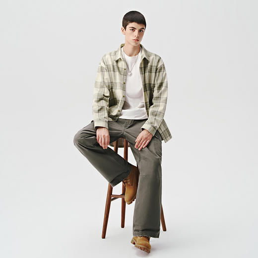 714street重磅格子长袖衬衫男2024秋季新款美式复古宽松情侣外套 商品图2
